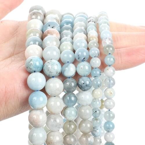 New High Quality 6-10mm Natural Stone Beads For Jewelry Making DIY Round Flower Aquamarine Stone Bead Bracelet Necklace Handmade