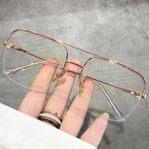 Metal Oversized Glasses Frame Men Women Vintage Retro Half Rim Spectacles Optical Myopia Eyeglasses Frames Clear Eyewear Oculos