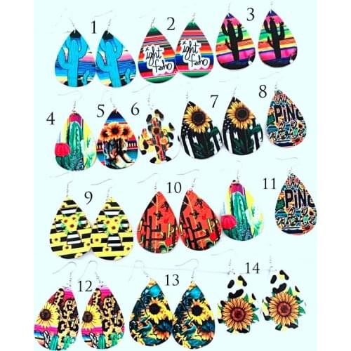 Wholesale 14 colors sequin earrings imitation leather teardrop women drop earring for jewelry accessories