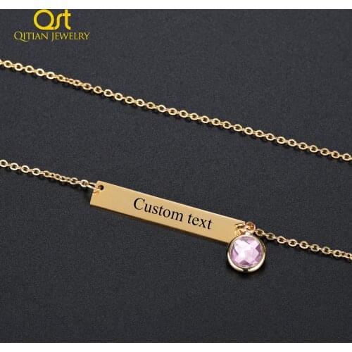 Custom Name Bar Necklace Engraved 3 Colors Stainless Steel Personalized Engrave Any Letter Necklace Jewelry Birthstone Necklace