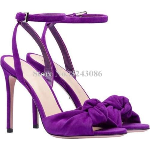 Fashion Purple Knot Lady Sandals Classical Design Red Black Stiletto Heel Summer Sandals Shoes Elegant Female Banquet Shoes