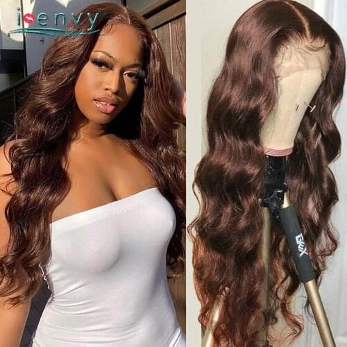 Dark Brown Colored Lace Front Wigs Human Hair Brown Chocolate Body Wave Lace Front Wig Brazilian Pre Plucked Brown Wigs Remy