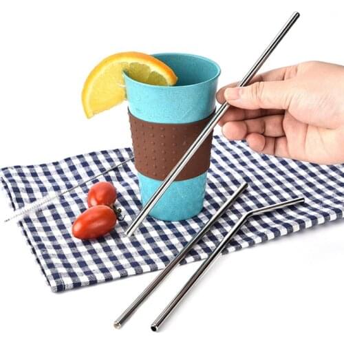 1set Stainless Steel Drinking Straws Reusable Metal Drinking Straws With Cleaning Brush Home Drinking Tableware Accessories