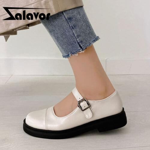 ZALAVOR Size 29-43 Women Flat Shoes Round Toe Buckle Women Shoes Fashion Simple Ladies Shoes Vacation Footwear