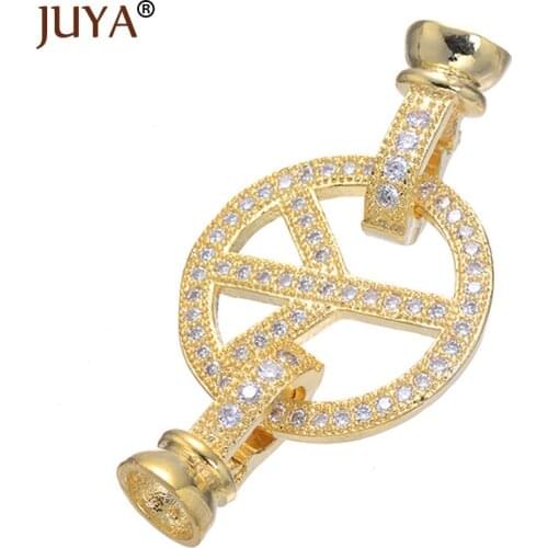 Jewelry Accessories Findings High Quality Copper Metal Rhinestone Peace symbol End Caps Connector Clasps For Pearl Necklace DIY