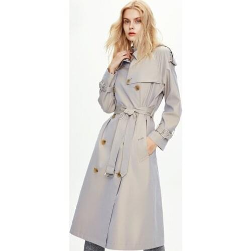 2020 New Coat With Belt Turn Down Collar Drouble Breated Women Long Trench Femme Casaco Abrigo Streetwear
