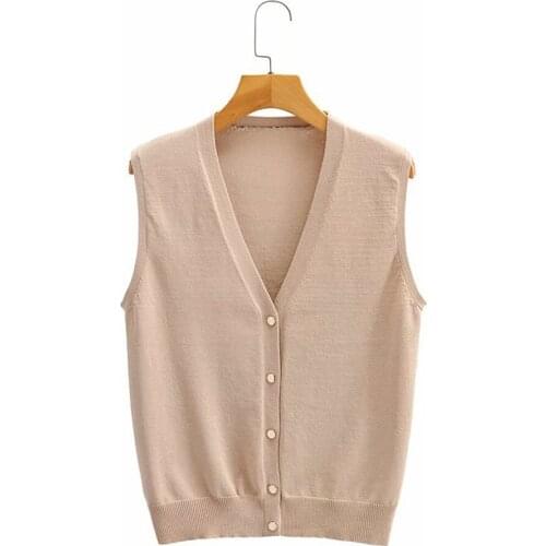 2021 Womens Knitted Vest Korean Autumn New Womens Sweater Fashion Vintage V-Neck Single Breasted Sleeveless Casual Top Female