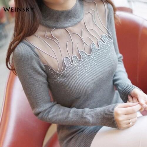 Women Embroidery Knitted Jumper Sweater And Pullovers Korean Fashion Style Elegant Sweaters 2019 Autumn And Winter New Tops