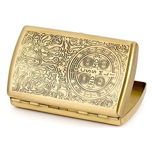[Golden Carving]Fashion Constantine Durable Nobility Bronze Mens Cigarette Case Cig Holder Hold 12 Cigarettes