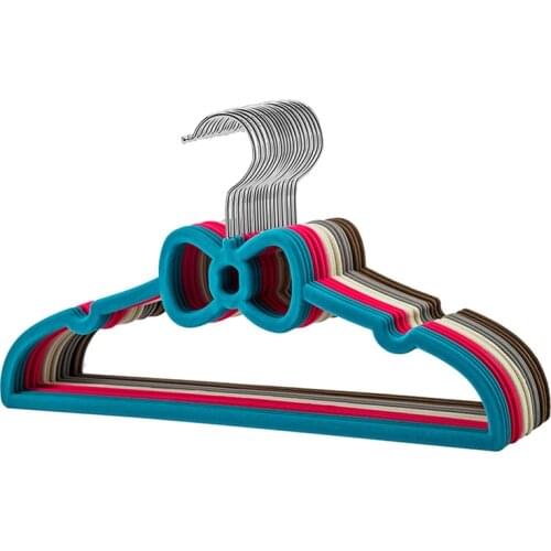 10 pieces Colorful Velvet Clothes Hangers Bowknot Velvet Coat Hanger Non-slip Flocking Hangers