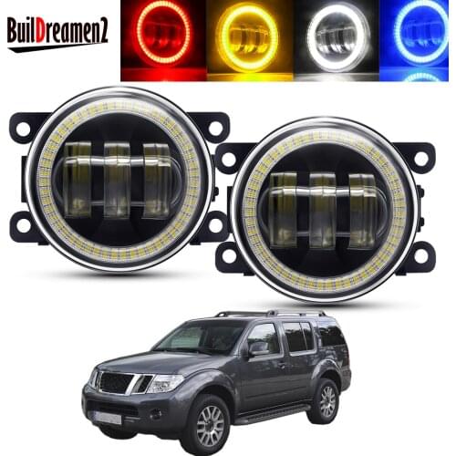 2 X Angel Eye Fog Light Assembly For Nissan Pathfinder R51 2005-2012 Car Front Bumper LED Lens Fog Daytime Running Lamp DRL 12V