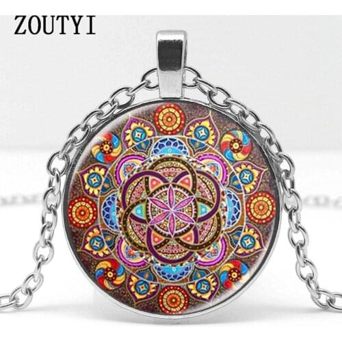 2018 / hot sale, steampunk necklace mandala necklace chakra pendant ladies glass cabochon pendant Zen necklace jewelry