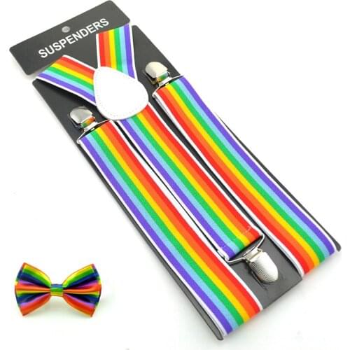 3.5 Cm Rainbow Brace Tie Set Women Men Suspender For Trousers Pants Holder Bow Tie Set Formal Dress Gift Shirts Cravat Gallus