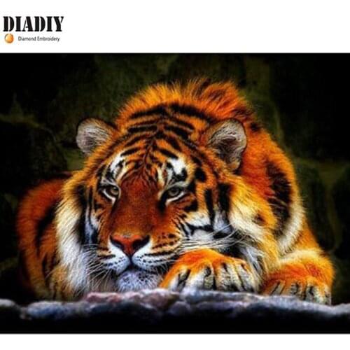 5D DIY full Square&round drill Diamond painting Cross stitch Sleeping tiger Rhinestone Diamond embroidery Mosaic Home decor