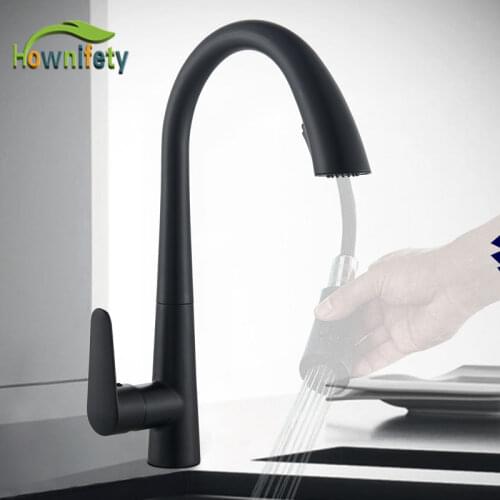 Black Chrome Kitchen Faucet Embedded Pull Out Hot Cold Mixer Crane Tap Free Rotation Spray Stream Nozzle Deck Mount Chrome Color