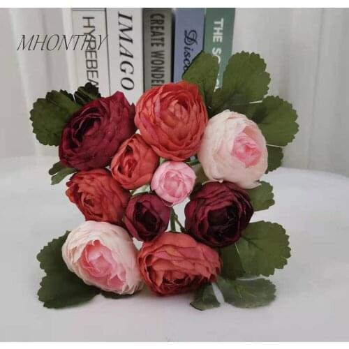 Artificial Flowers Plumeria 10Heads Lotus Bunch Fake Flowers Wedding Bouquet Bride Holding Silk Flowers Home Decoration Floral