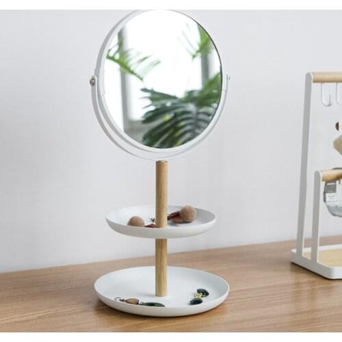 Creative Desktop Jewelry Storage Double-sided Makeup Mirror Desktop Double-layer Storage Rack Flip Dressing Mirror