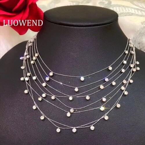 LUOWEND 100% Real 18K White/Yellow Gold Necklace Natural Diamonds Pendant Proposal Wedding Jewelry Chain Customize for Women