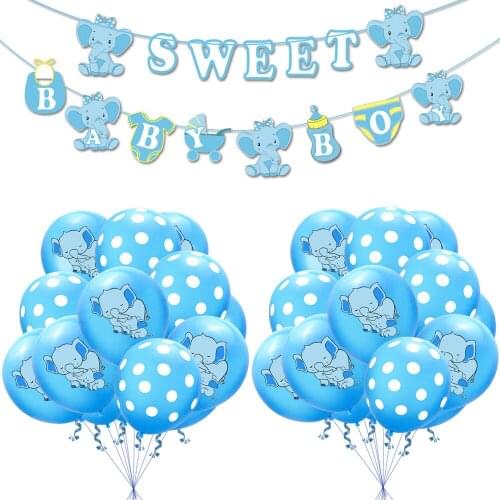 Sweet Baby Boy Girl Elephant Baby Shower Banner Elephant Latex Confetti Balloons for Gender Reveal Party Supplies Decorations