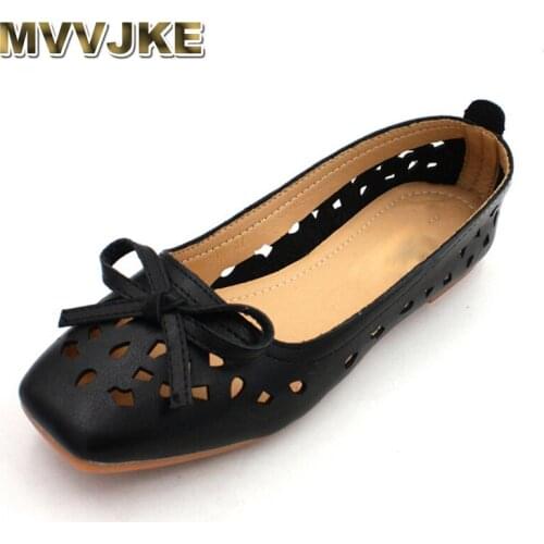 MVVJKE New Fashion Women Shoes Ballet Flats Butterfly-knot Plus Size Lady Shoes Hollow Women Flats Summer Casual Beach Shoes