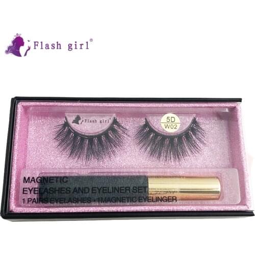 Flash Girl Hot Mink Lashes W02 Magnetic Eyelashes Liquid Eyeliner And Tweezer Kit Handmade Makeup Natural Eyelash Extension