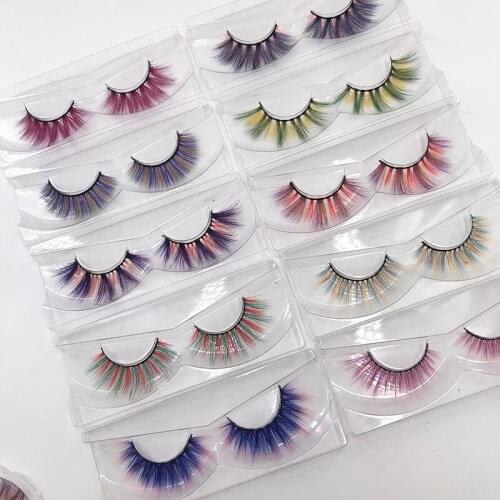 Makeup New Colorful 3D Faux Lashes Wholesale Natural Long Silk Eyelashes Thick Fluffy False Eyelashes With Customing Packaging