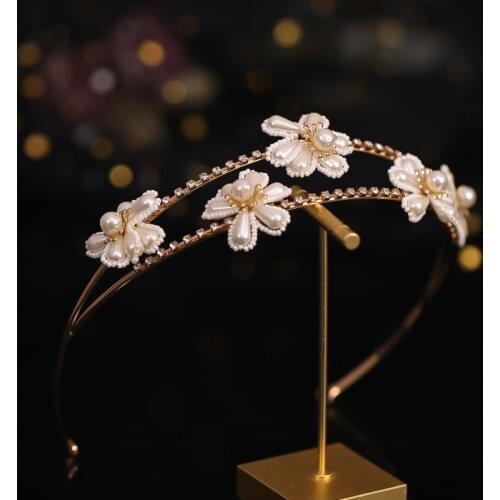 Luxury Rhinestone Pearl Headband Flower Hairband Hair Hoop Wedding Hair Accessories For Women Girl Headbands Hair Jewelry Gift