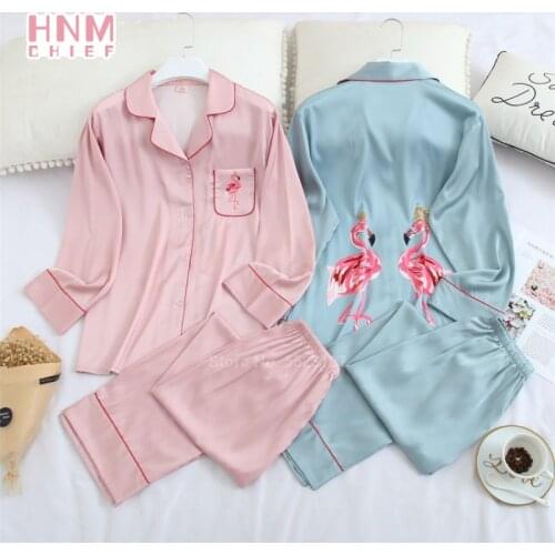 HNM Women Sexy Pajama Set Womens Pajamas Suit Spring Leisure Long Sleeve Sleepwear Women Top Long Pant Cartoon Print Homewear