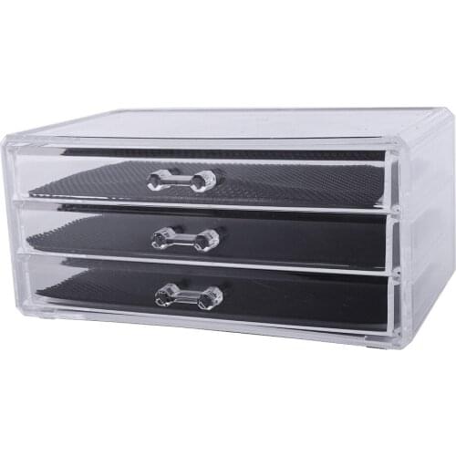 Plastic transparent make-up rack contains 3 large drawers, bags and special articles180821103