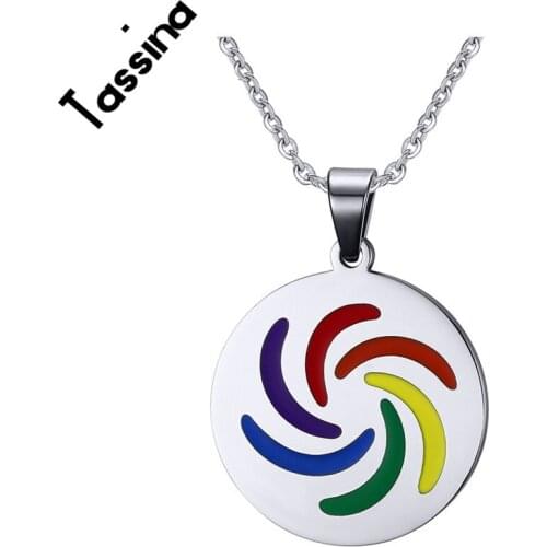 Tassina Lesbian Colorful Rainbow Round Pendants& Necklaces Stainless Steel Gay Pride Pendants For Women And Men Jewelry TNPPN034