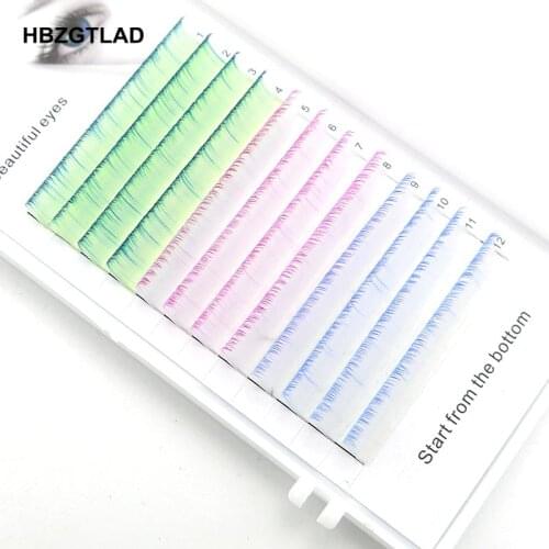HBZGTLAD NEW C/D curl 8-15mm false lashes Gradient blue green pink eyelash individual Colored lashes Faux eyelash extensions
