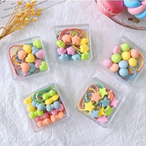 10pcs/box) kids babys super elastic not hurt the hair colorful star bow flower dot hairtie bands ponytail holder