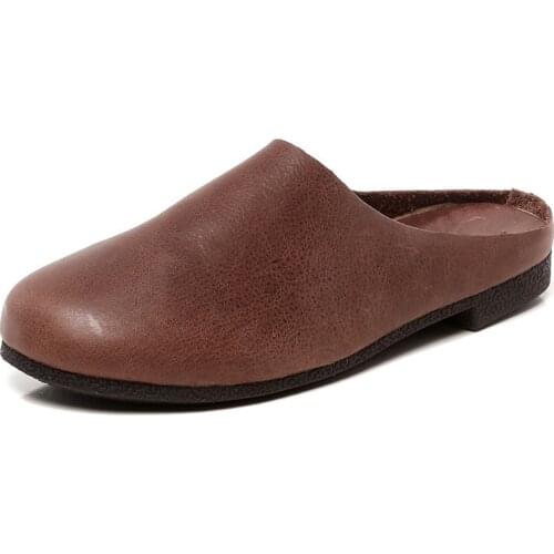 2021 Women Slippers Retro Ladies Flat Heel Slides Summer Outdoor Beach Genuine Leather Shoes Closed Toe Female Flip Flops