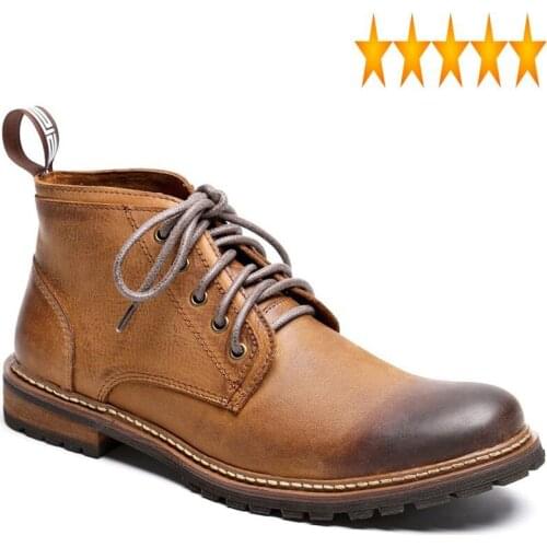 Style Winter Real Leather England Ankle Lace Up Mens Safety Shoes Vintage Fashion Round Toe High-Top Cowhide Male Desert Boots