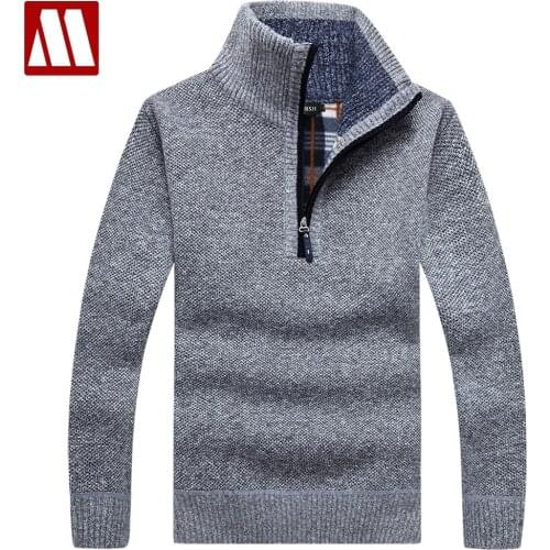 Warm Thick Velvet Cashmere Sweaters Men Winter Pullovers Zipper Mandarin Collar Man Casual Clothes Pattern Knitwear Big Size 3xl