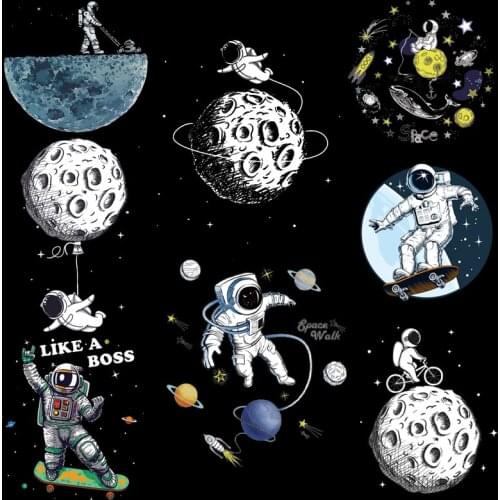 Astronaut Iron On Transfer For Clothing Planet Moon Thermo Sticker On Clothes Patches Diy Applique Tshirt Jeans Thermal Transfer