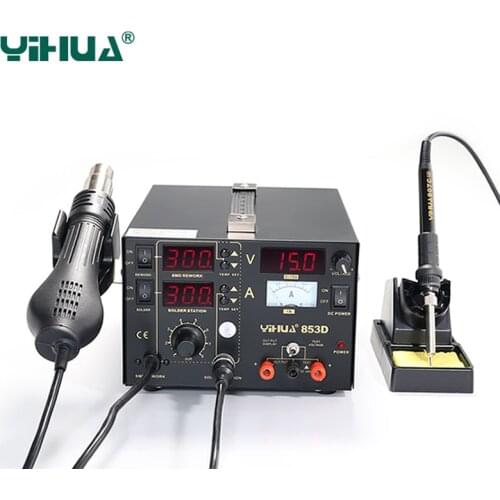 YIHUA 853D SMD DC Power Supply Hot Air Gun Soldering Iron3IN 1 Rework Solder Station 110V / 220V Intelligent temperature control