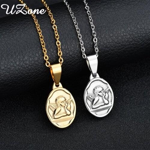 UZone Trendy Angel Baby Wings Pendant Stainless Steel Statement Necklace For Women Party Jewelry