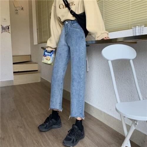 2021 Womens jeans Spring and Autumn New High-waist Loose Jeans Straight Legs Are Thin and Draped All-match Wide-Leg Pants
