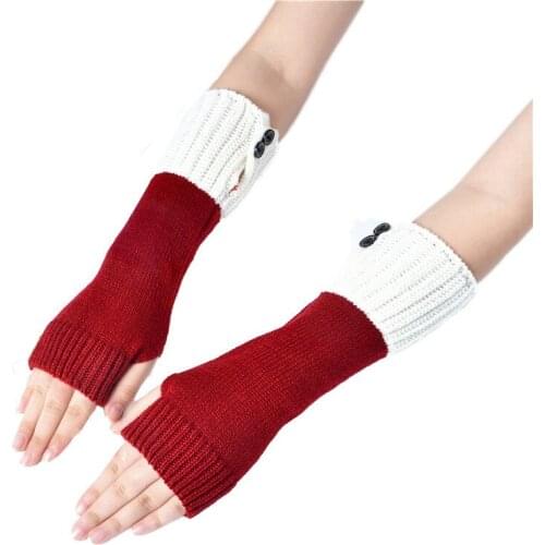 Ladies Stagger Color Fingerless Gloves Winter Women Arm Warm Soft Cotton Knitted Mittens Trendy