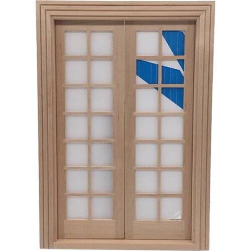 1/12 Dollhouse Mini Wooden DIY 28 Lattices Double Door Furniture Accessories Toy