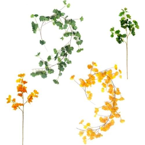 2 Pcs Plante Artificielle Faux Fake Plant Ginkgo Leaf Yellow Wedding Celebration Home Decoration Jungle Party Table Prop Decor