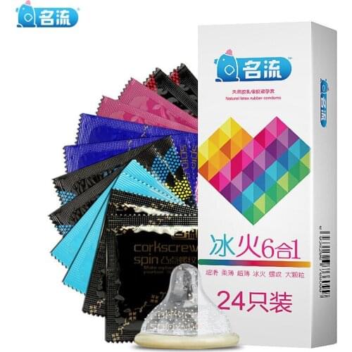24pcs Mingliu Mixed Types Condoms Ice & Fire Dotted Ribbed G spot Stimulation Penis Sleeve Super Thin Condones Sex Toy for Men