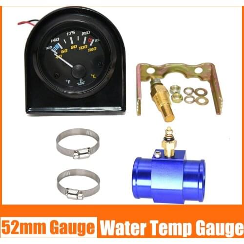 52MM Water Temp Gauge + 1/8NPT Water Temperature Sensor + Adapter 40-120 Celsius /100-250 Fahrenheit Universal Car 12v