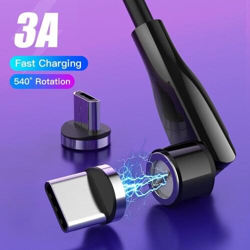 540 Rotate Magnetic Cable Micro USB Charging Type C Cord 3A Fast Charge Wire For iPhone Samsung Xiaomi Tablet Phone Data Cable