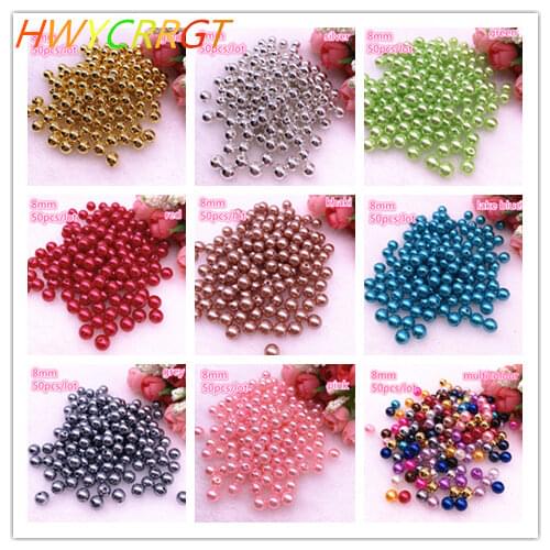 50pcs/lot 8mm Imitation Pearls Round Beads DIY Bracelet Earrings Charms Necklace Beads For Handicrafts Jewelry Making