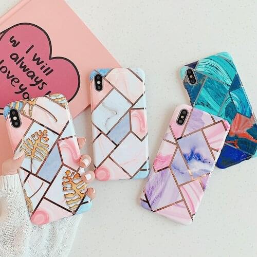 Geometric Marble Phone Case For iPhone 7 8 Plus XR XS MAX X 6 6S Plus 11 Pro Max Case IMD Electroplated Soft Silicone Back Cover