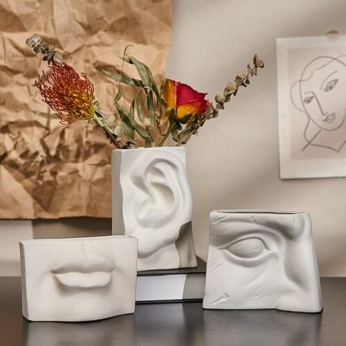 Nordic ceramic facial features abstract art human face vase home decoration living room desktop flower crafts ornaments for gift