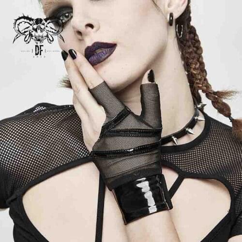 Devil Fashion Womens Gothic Mesh Splicing Gloves Fashion Cool Irregular Fingerless Gloves
