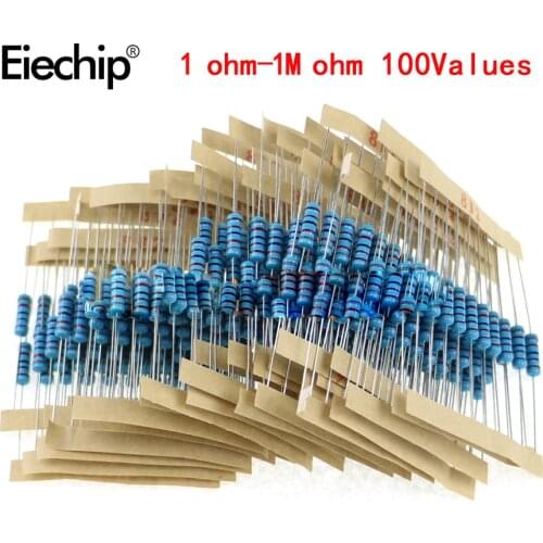 1000pcs/Lot 1W Metal Film Resistor diy Assorted Kit,100 Values resistor pack set 1 ohm-1M ohm 39R 43R 47R 51R 1K 1.2K 1.5K 1.8K